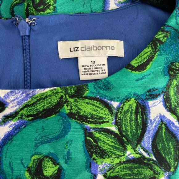 Liz Claiborne Green Floral Sleeveless Midi Cocktail Dress Sz 10 preloved - Picture 5 of 7